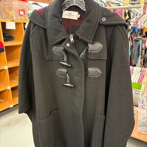 Coach Wool Black and Red Plaid Cape Coat